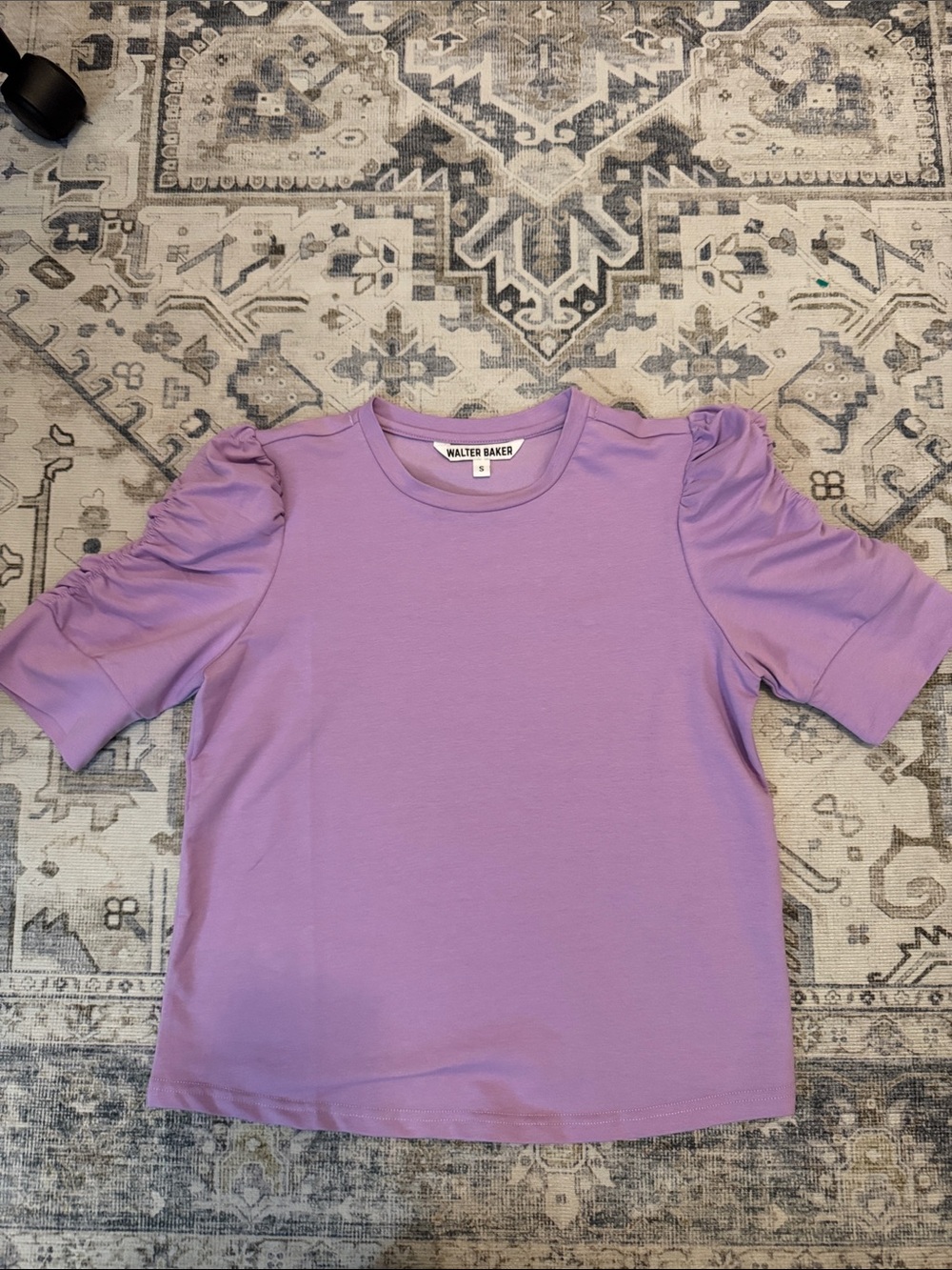 Walter Baker Lavender Ruched Puff Sleeve Knit Top Size Small